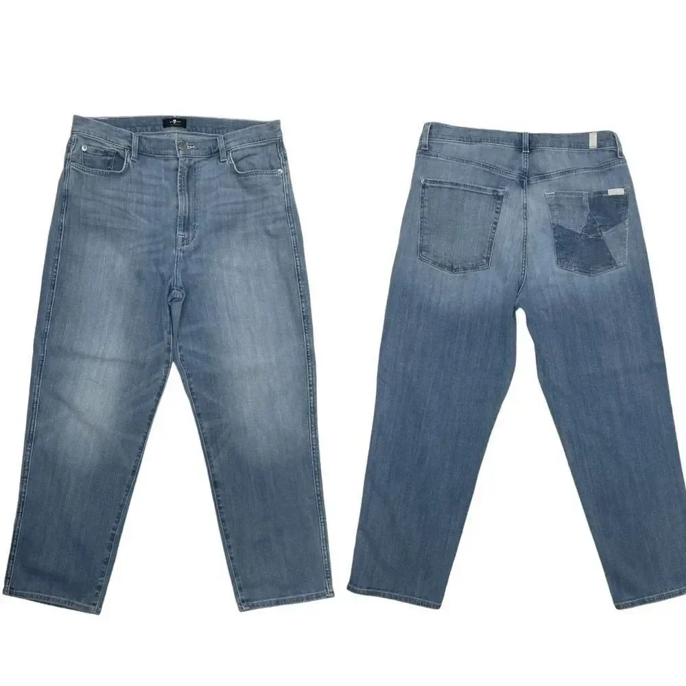 7 for all Mankind, High Waist Cropped Straight leg jeans, size 32. light blue